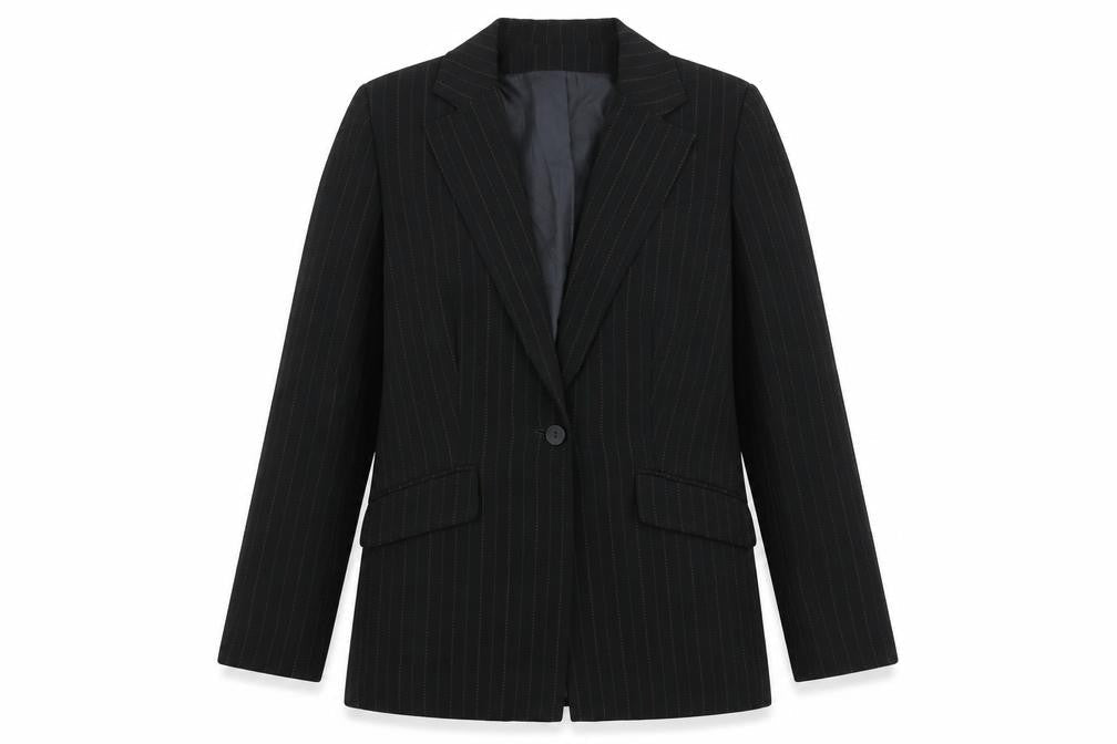 Klass Womens Black Pinstripe Polyester Jacket Suit Jacket Size 12