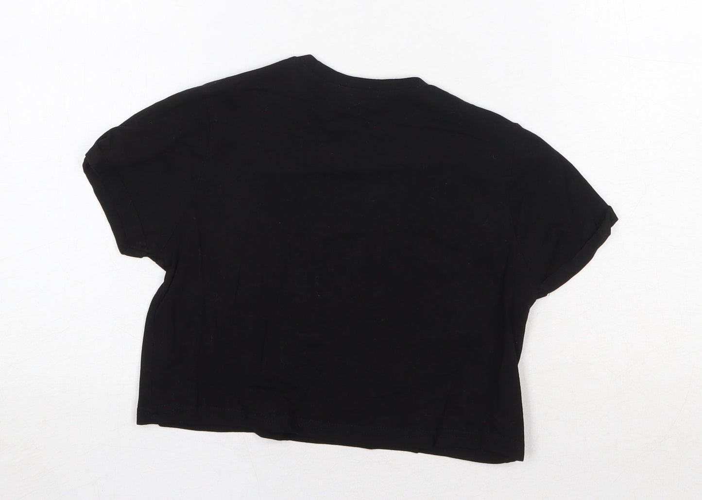 PRETTYLITTLETHING Womens Black Cotton Cropped T-Shirt Size 4 Round Neck