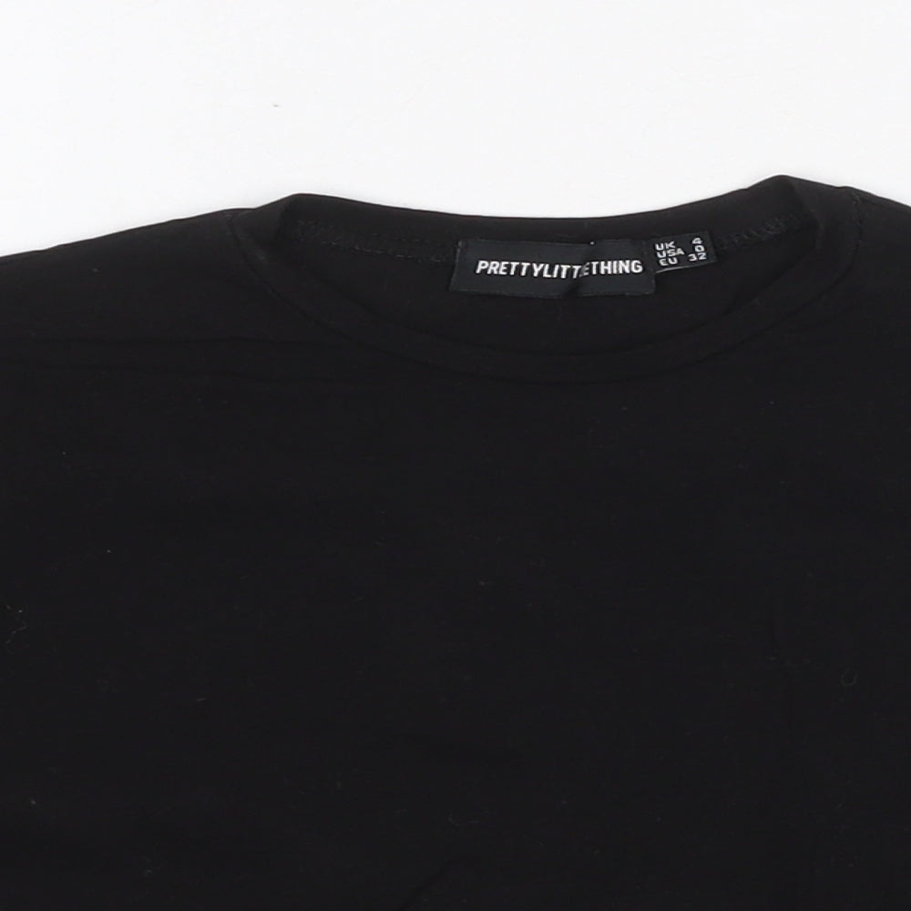 PRETTYLITTLETHING Womens Black Cotton Cropped T-Shirt Size 4 Round Neck