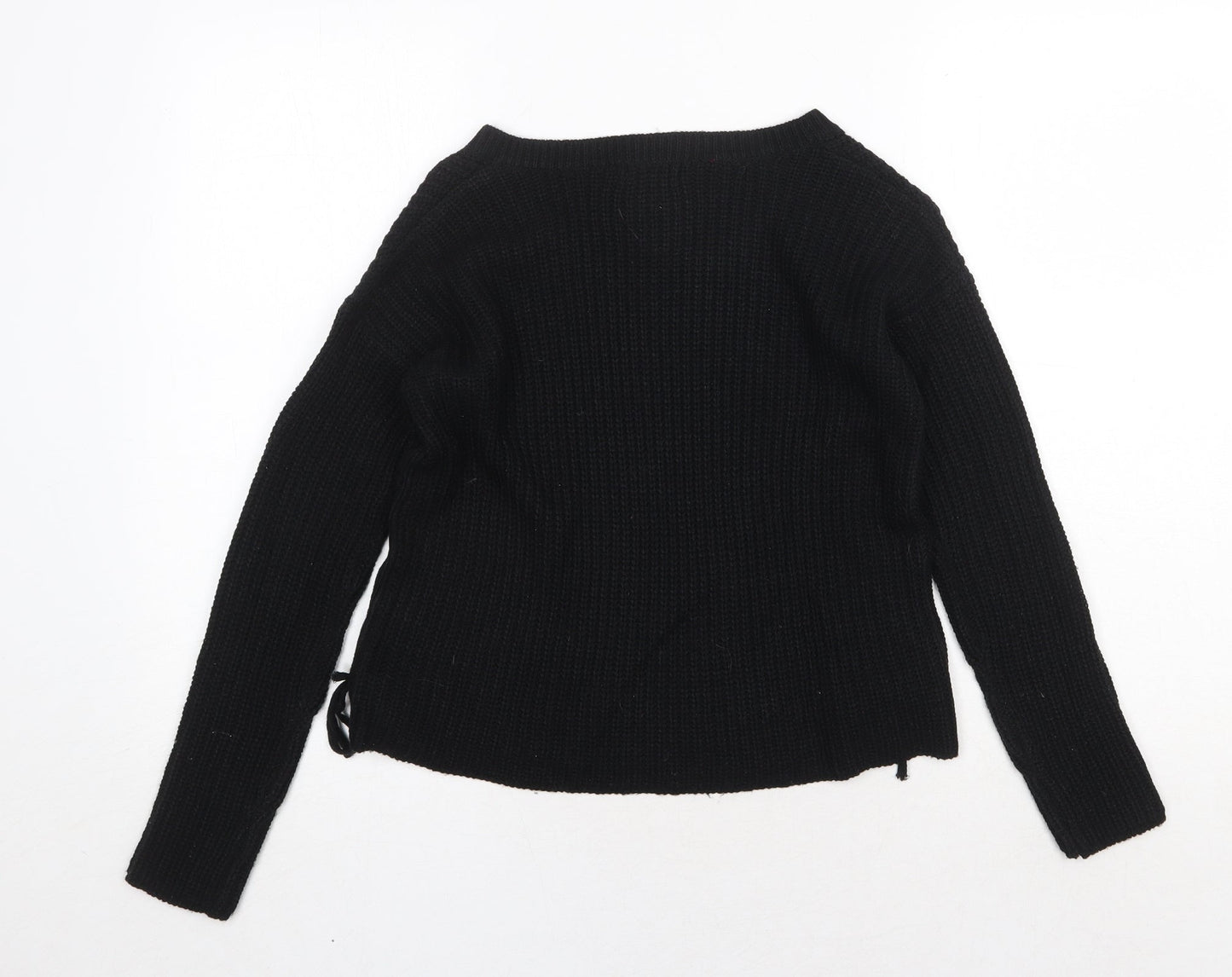 Poof Womens Black V-Neck Cotton Pullover Jumper Size M