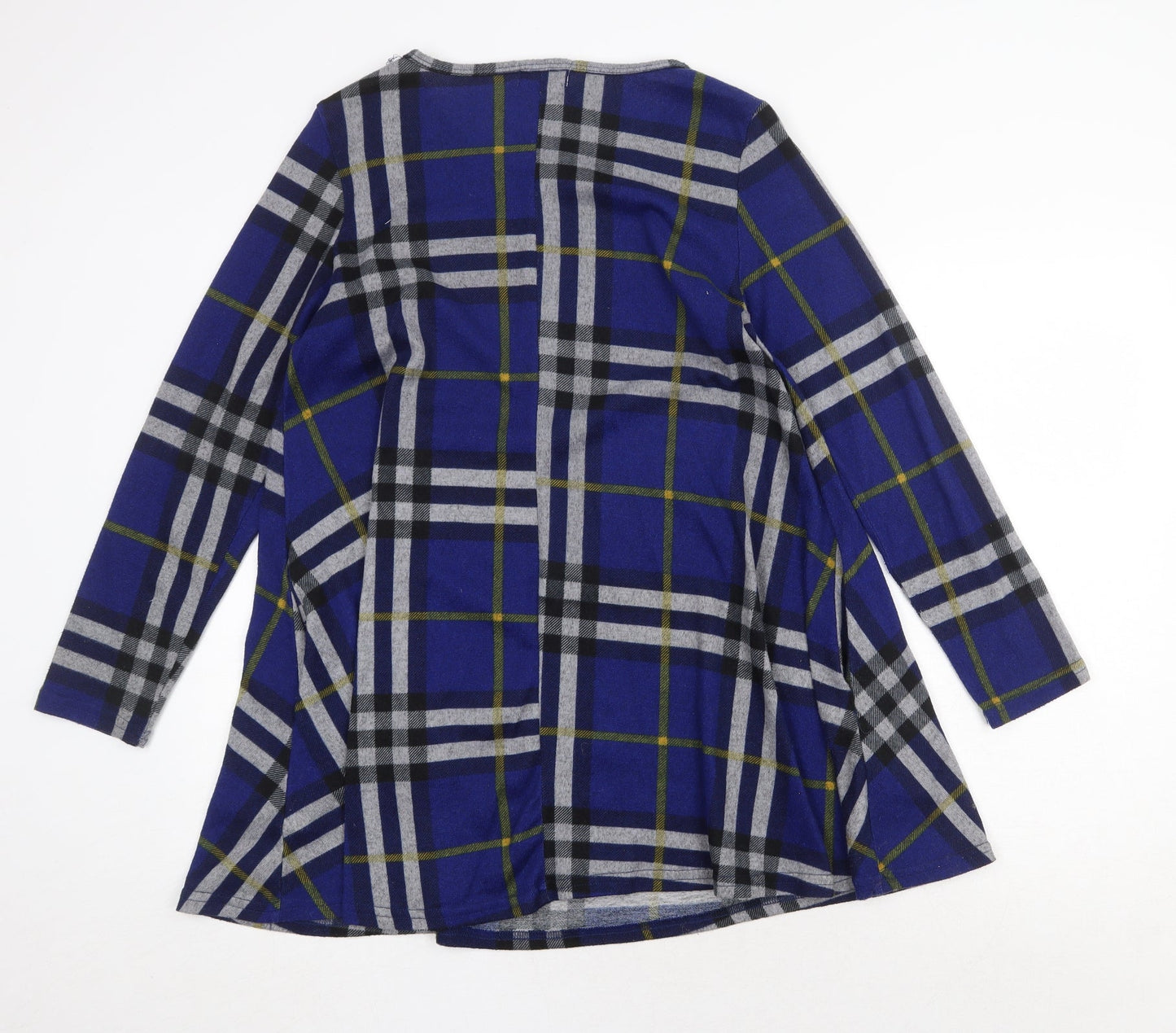 Apricot Womens Blue Plaid Polyester Trapeze & Swing Size 12 Round Neck Pullover