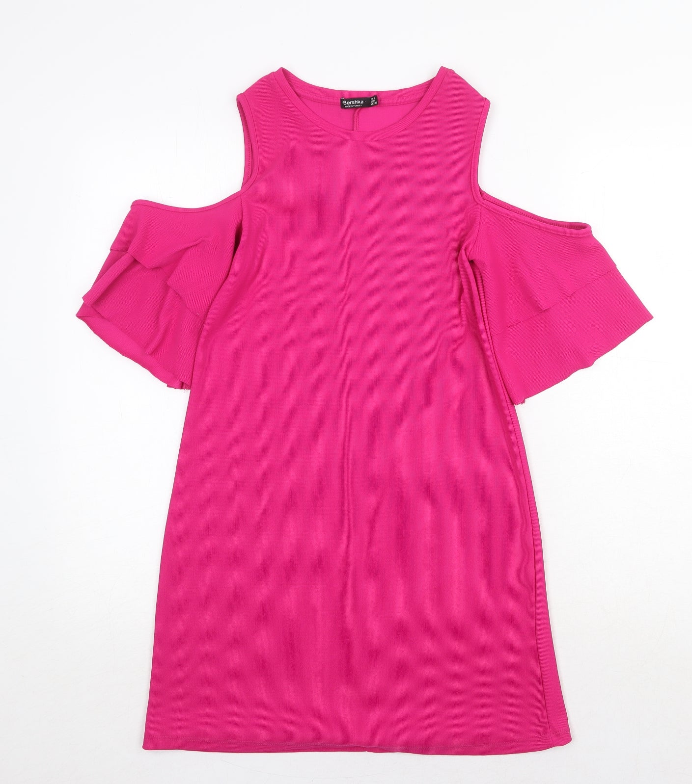 Bershka Womens Pink Polyester A-Line Size S Round Neck Pullover - Cold Shoulder