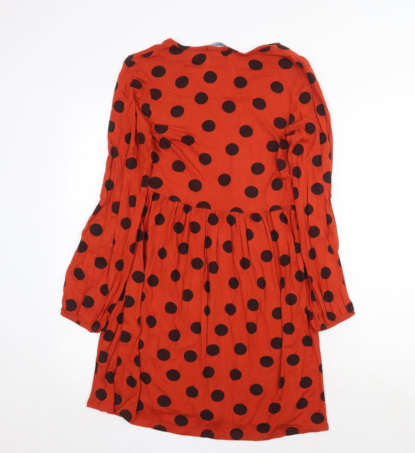 Boohoo Womens Orange Polka Dot Polyester Mini Size 8 V-Neck Pullover