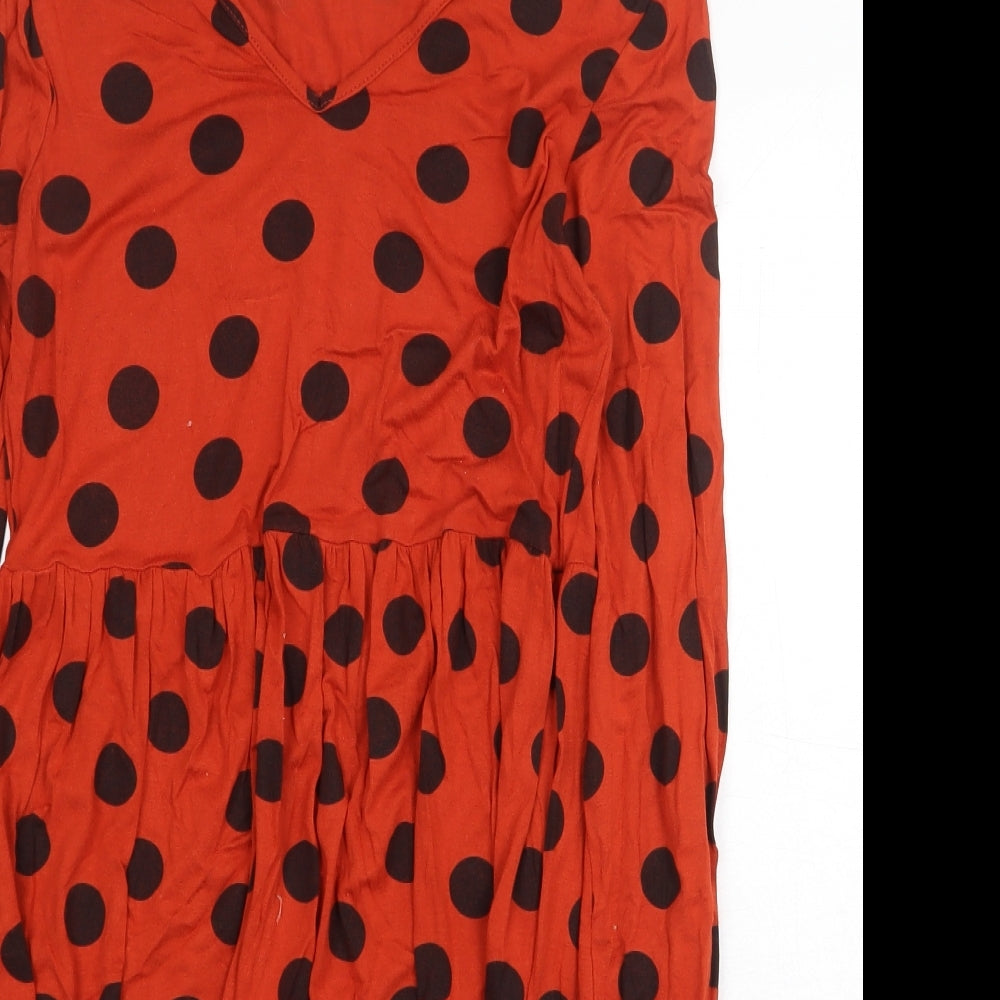 Boohoo Womens Orange Polka Dot Polyester Mini Size 8 V-Neck Pullover