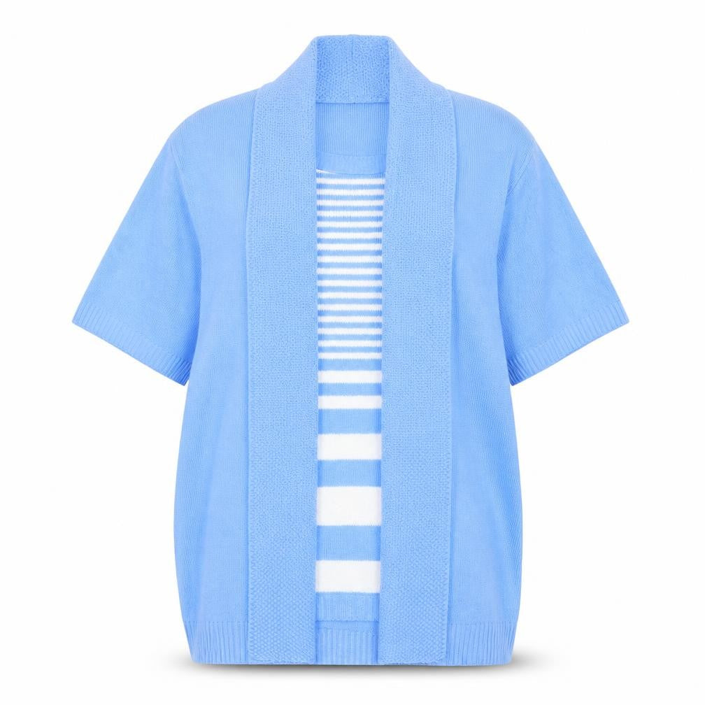 Glimpse Design Womens Blue Round Neck Striped Acrylic Cardigan Jumper Size S - Size S/M Twinset