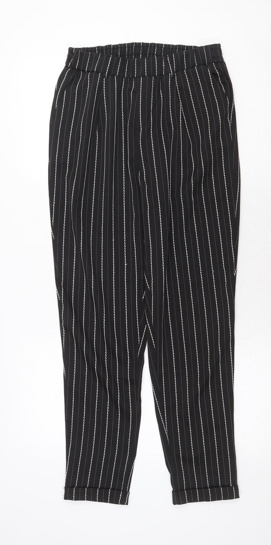 Select Womens Black Striped Polyester Trousers Size 10 Regular