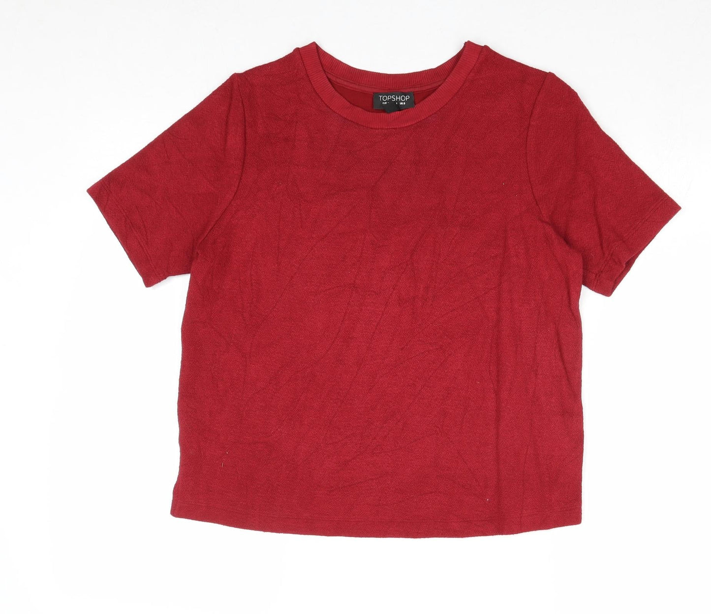 Topshop Womens Red Viscose Basic T-Shirt Size 8 Round Neck