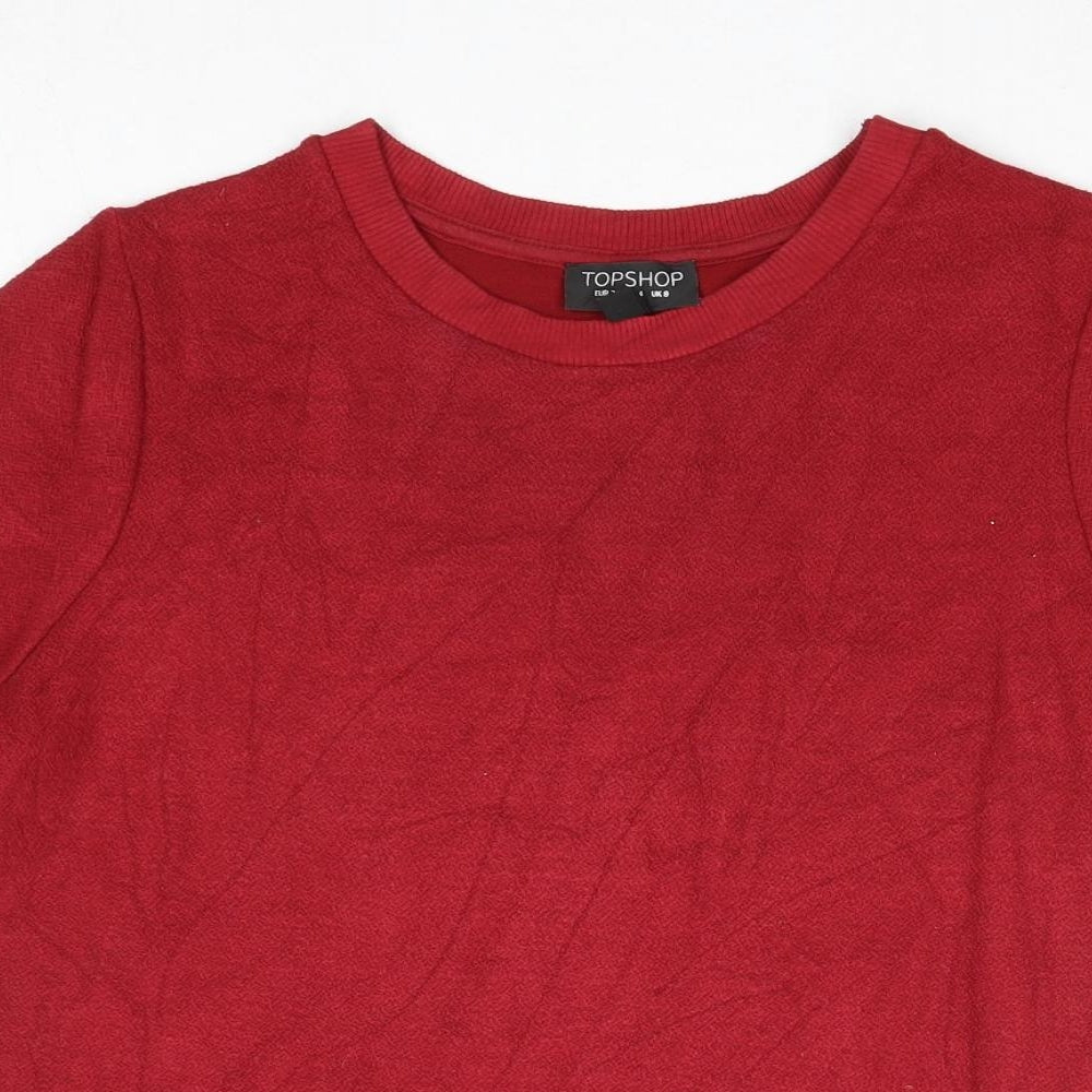 Topshop Womens Red Viscose Basic T-Shirt Size 8 Round Neck
