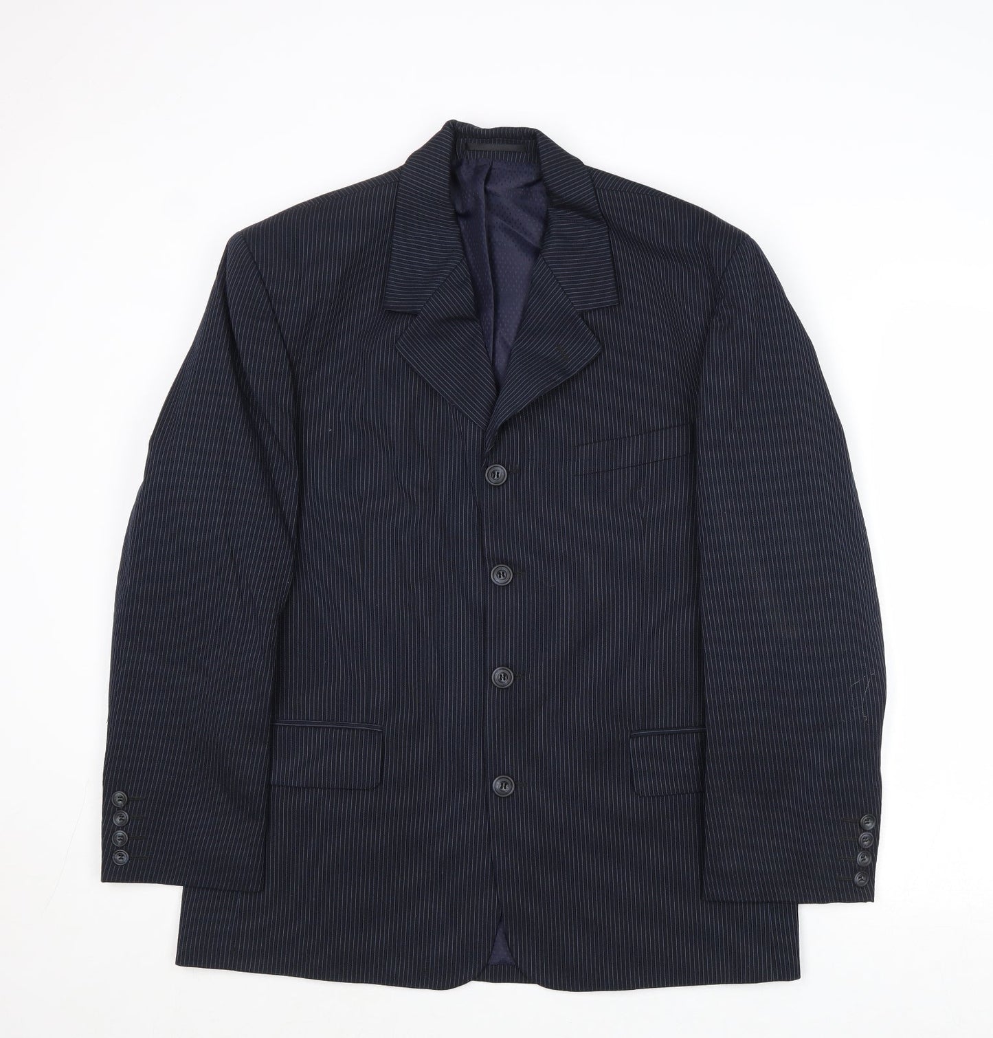 Revere Mens Blue Striped Polyester Jacket Suit Jacket Size 40 Regular