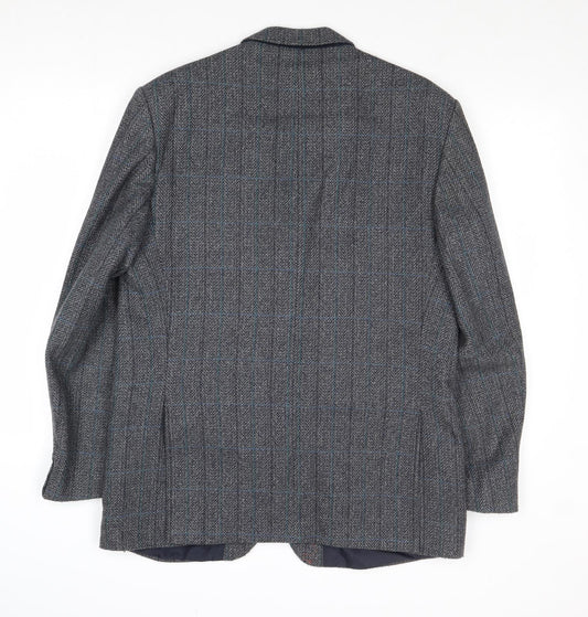 Hodges Mens Grey Striped Wool Jacket Blazer Size 40 Regular
