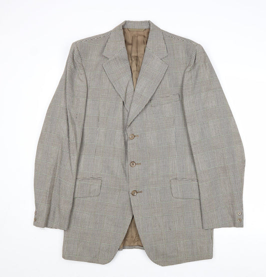 Burton Mens Grey Plaid Wool Jacket Suit Jacket Size 40 Regular