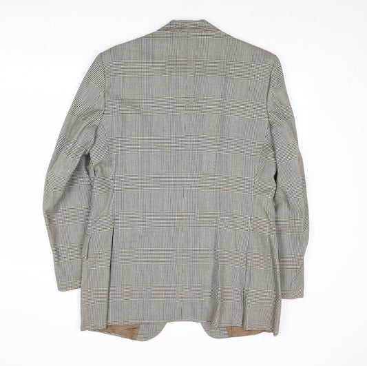 Burton Mens Grey Plaid Wool Jacket Suit Jacket Size 40 Regular