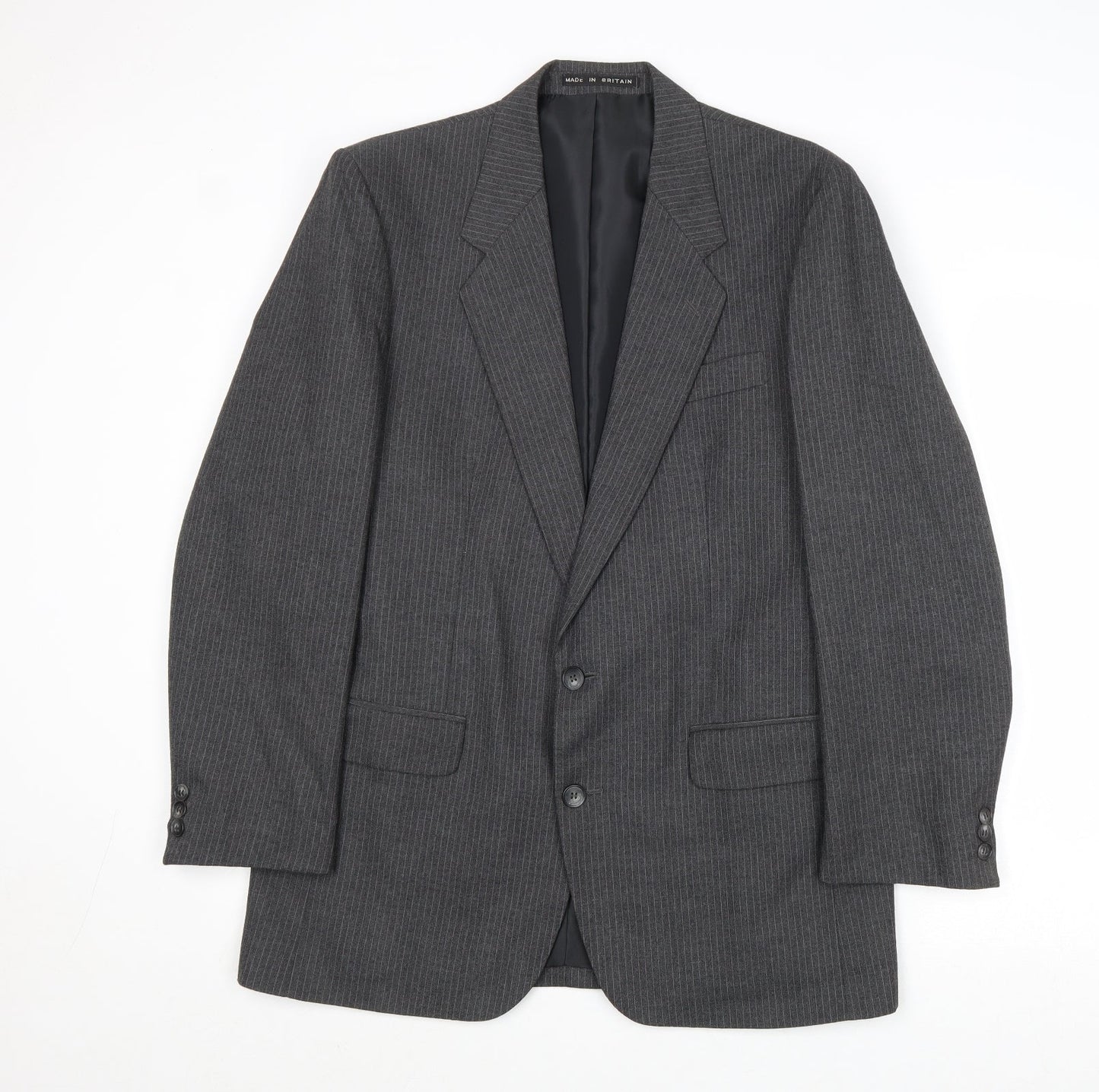 Greenwoods Mens Grey Striped Wool Jacket Suit Jacket Size 38 Regular