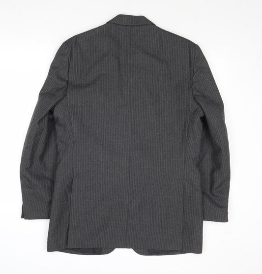 Greenwoods Mens Grey Striped Wool Jacket Suit Jacket Size 38 Regular