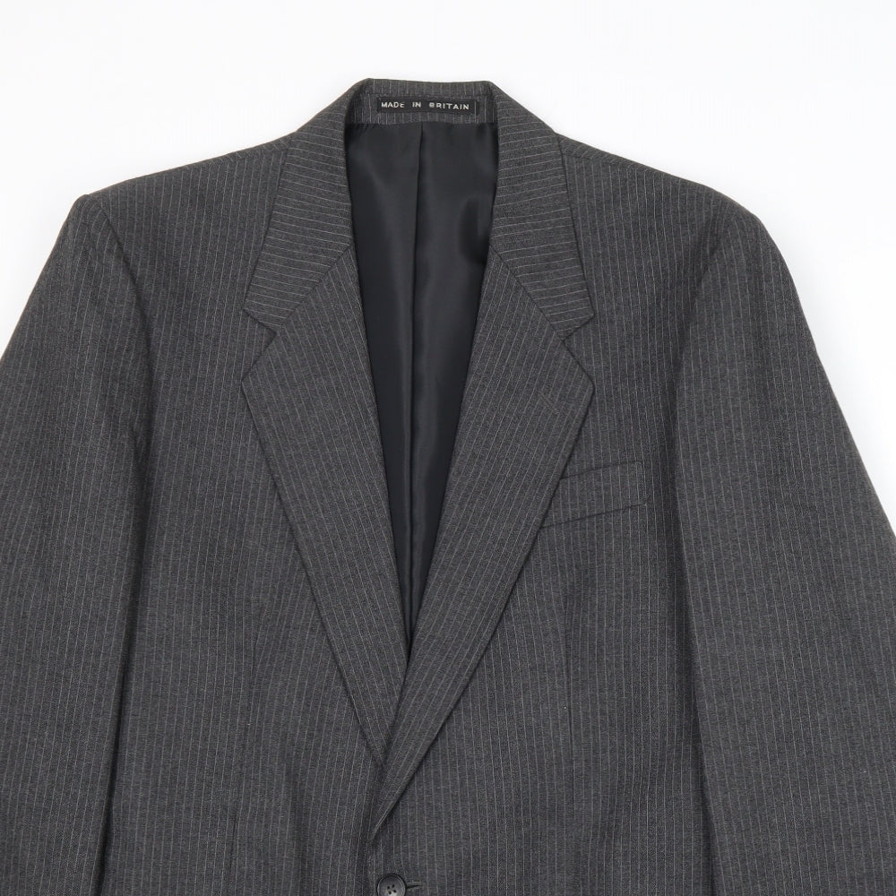 Greenwoods Mens Grey Striped Wool Jacket Suit Jacket Size 38 Regular