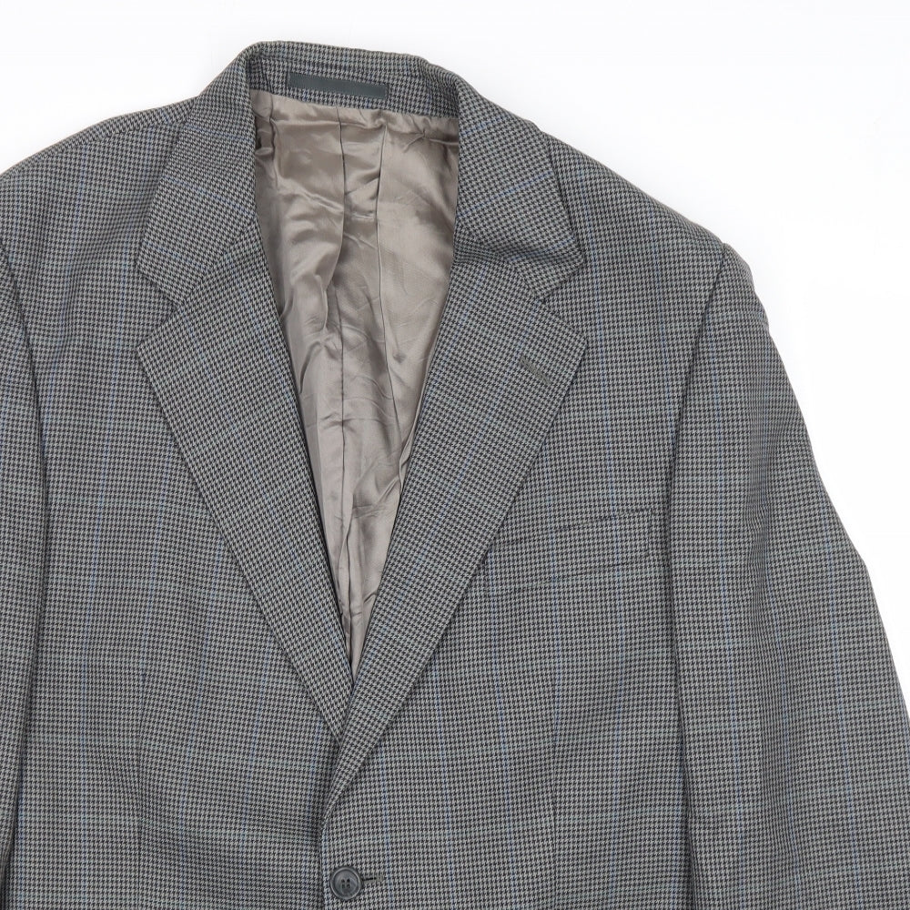 Wellington Mens Grey Geometric Polyester Jacket Suit Jacket Size 42 Regular