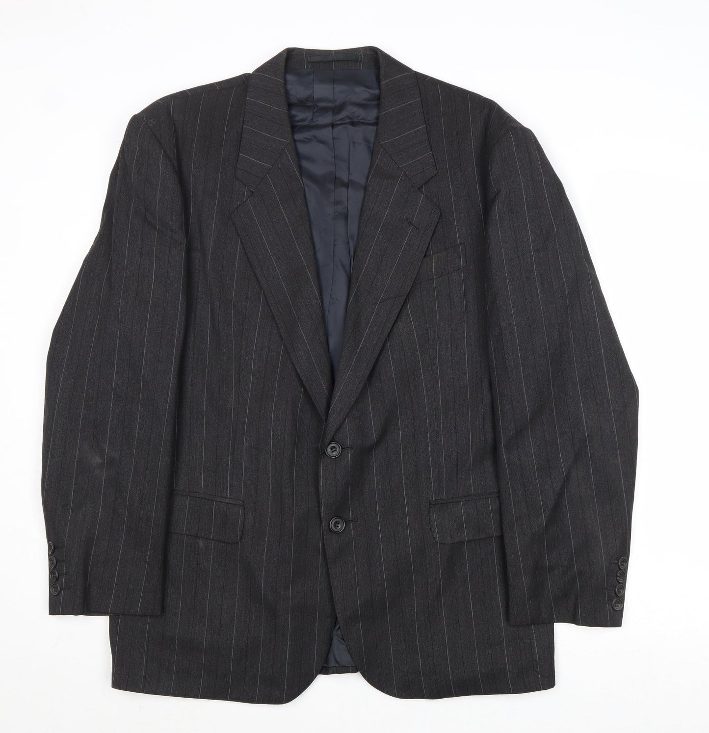 Cliftons Mens Grey Striped Wool Jacket Suit Jacket Size 40 Regular