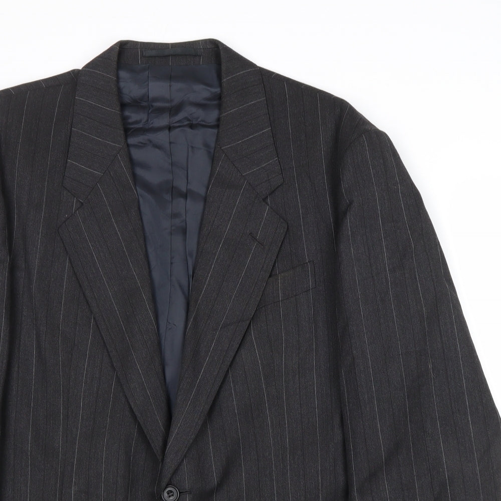 Cliftons Mens Grey Striped Wool Jacket Suit Jacket Size 40 Regular