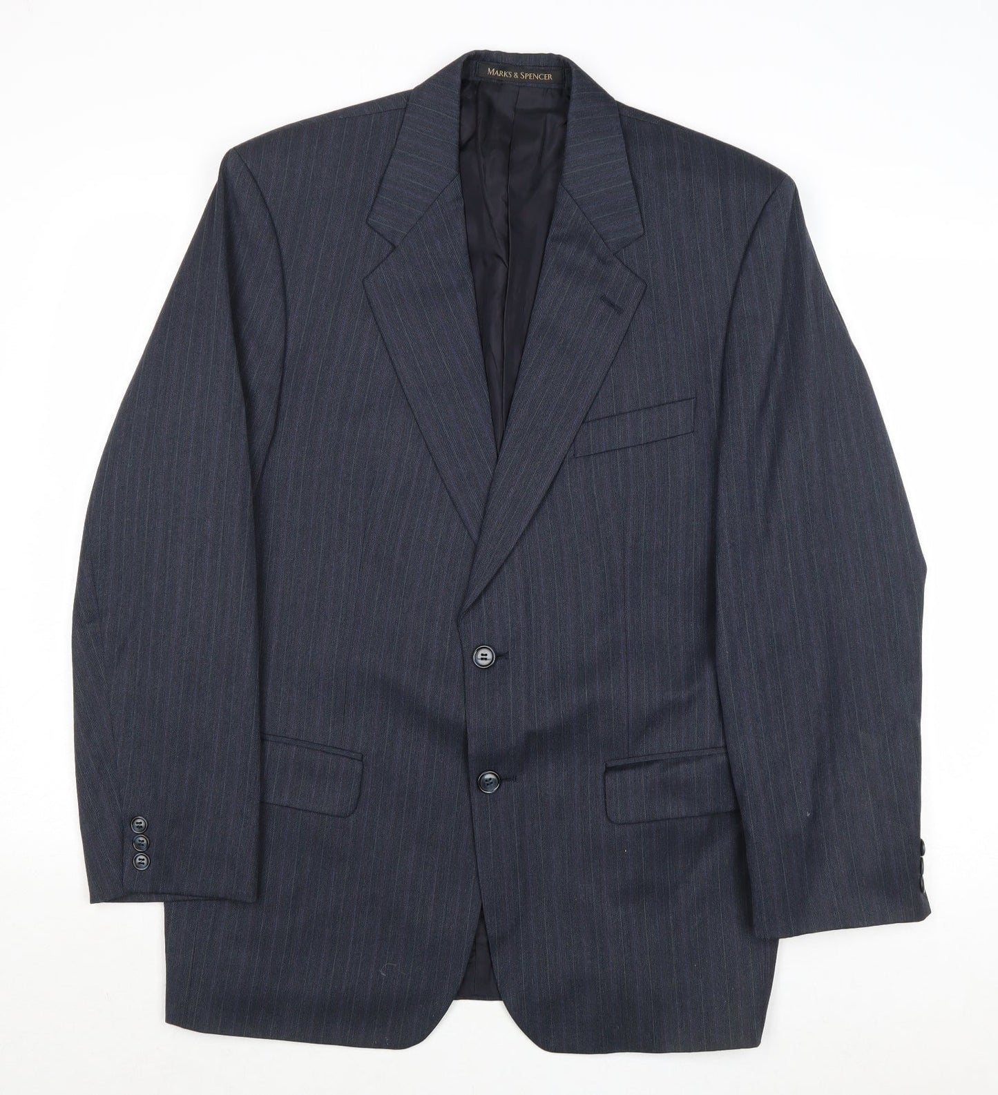 Marks and Spencer Mens Blue Striped Polyester Jacket Suit Jacket Size 40 Regular