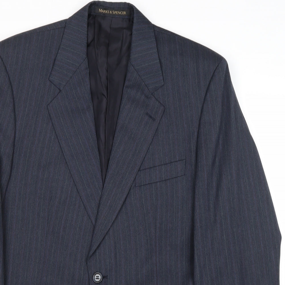 Marks and Spencer Mens Blue Striped Polyester Jacket Suit Jacket Size 40 Regular