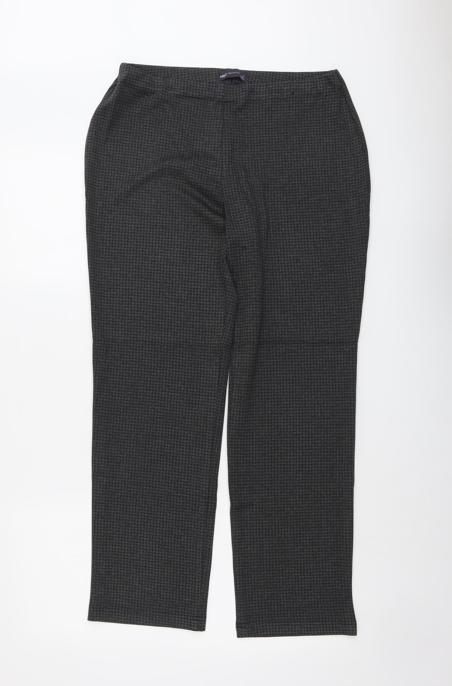 Marks and Spencer Womens Grey Geometric Viscose Trousers Size 12 L28 in Regular