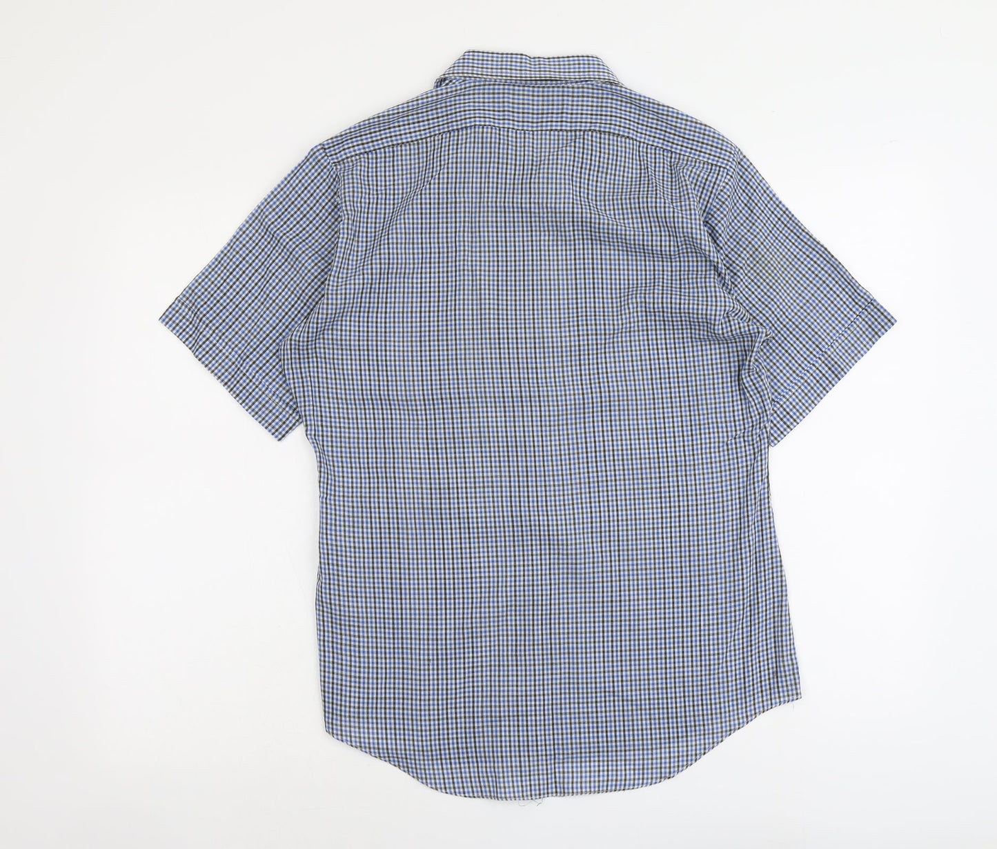 JB London Mens Blue Plaid Polyester Button-Up Size 15.5 Collared Button