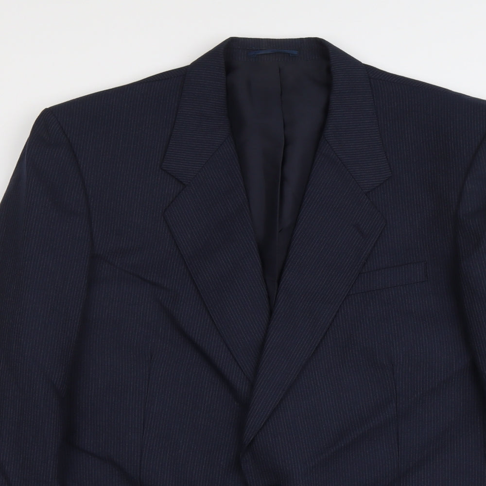 C&A Mens Blue Striped Polyester Jacket Suit Jacket Size XL Regular