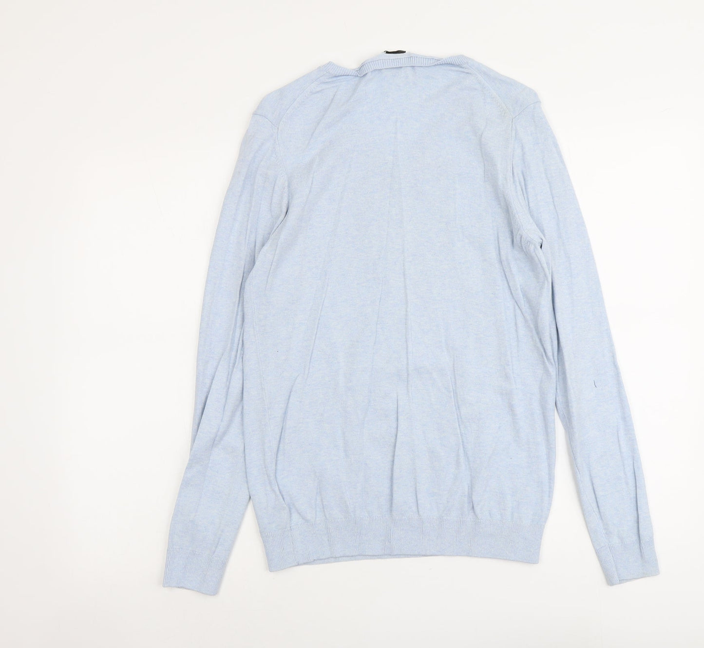 NEXT Mens Blue V-Neck Cotton Pullover Jumper Size S Long Sleeve