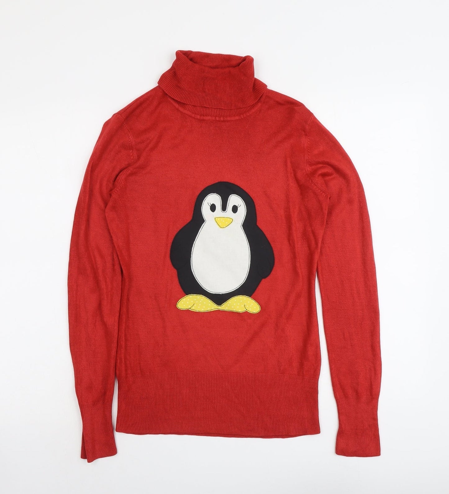NEXT Womens Red Roll Neck Acrylic Pullover Jumper Size 10 - Penguin