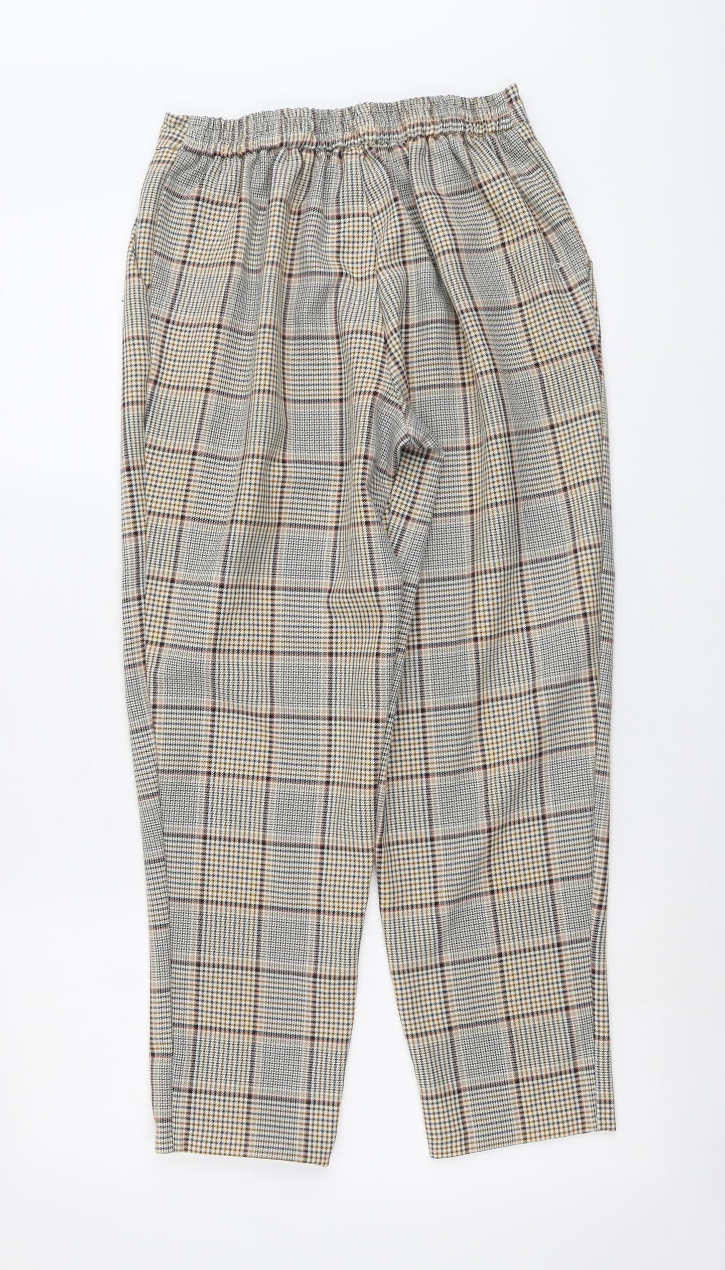 New Look Womens Beige Plaid Polyester Carrot Trousers Size 10 L28 in Regular Button