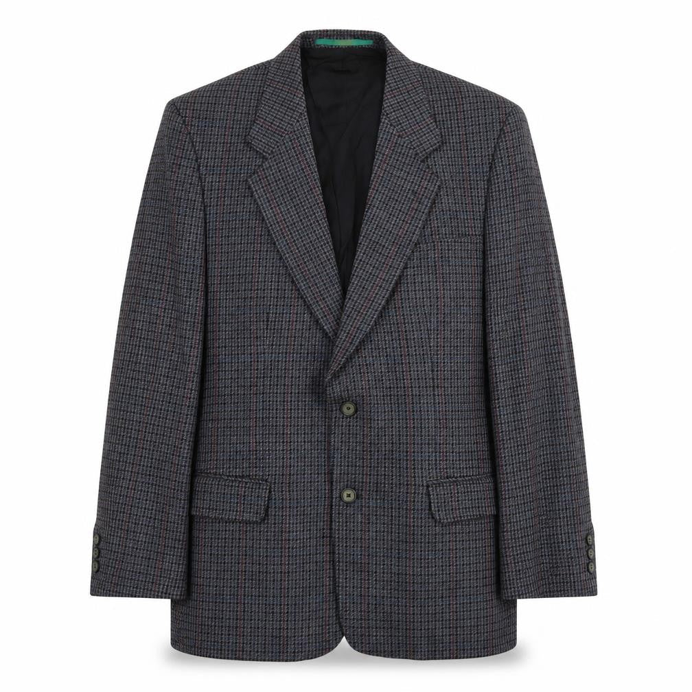 Front view of C&A men’s blue geometric wool jacket blazer, size M, regular
