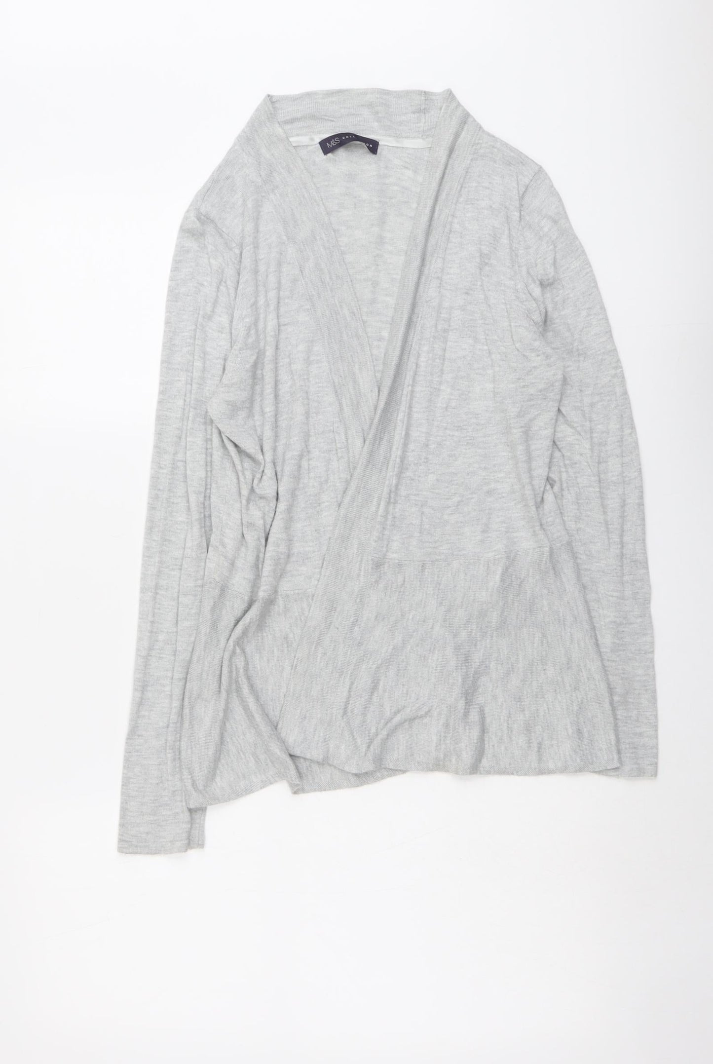 Marks and Spencer Womens Grey V-Neck Polyamide Cardigan Jumper Size 14