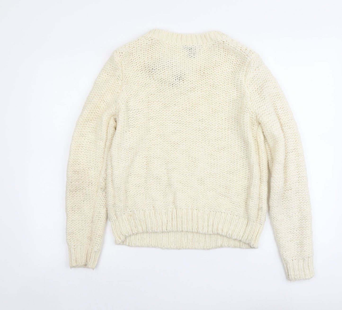 H&M Womens Ivory Round Neck Acrylic Pullover Jumper Size S
