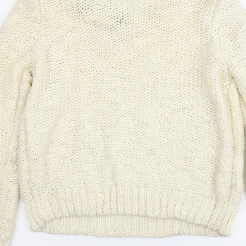 H&M Womens Ivory Round Neck Acrylic Pullover Jumper Size S