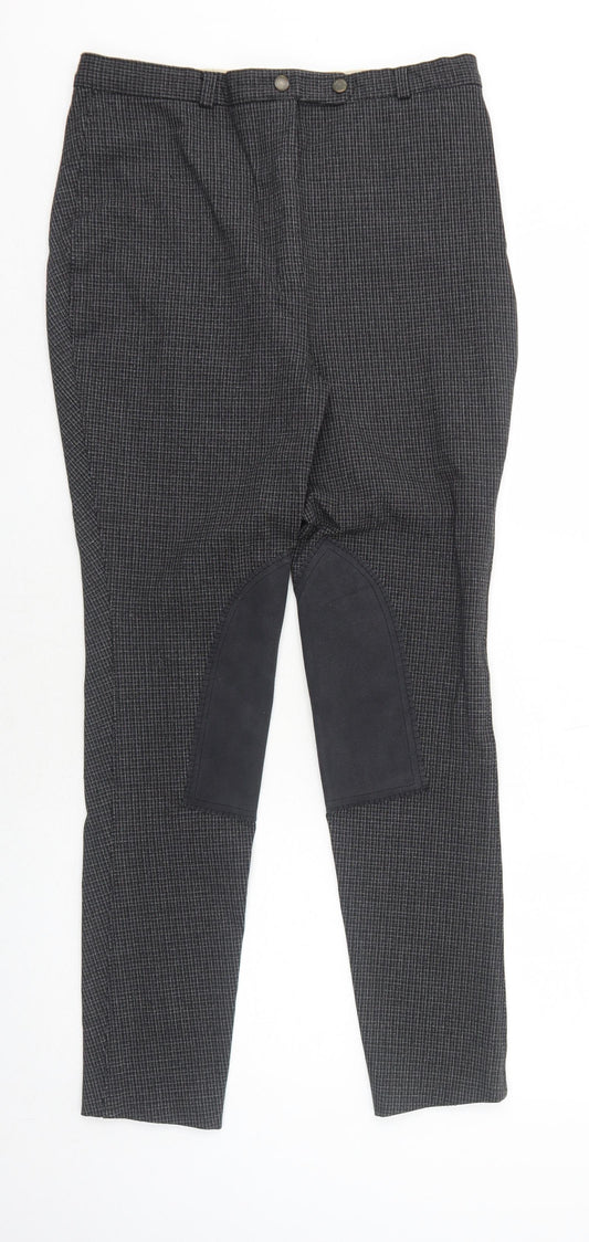 Harry Hall Womens Black Check Polyester Trousers Size 32 in Regular Zip - Jodhpurs