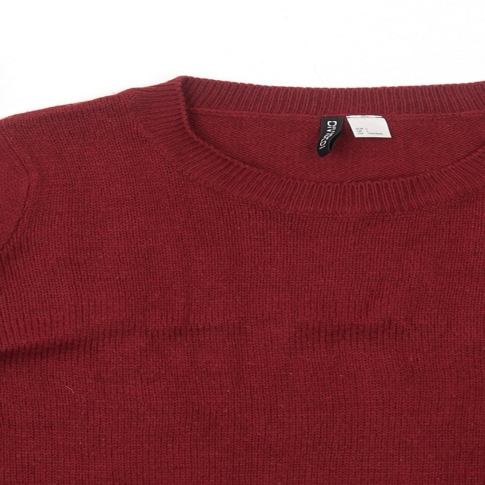 H&M Womens Red Round Neck Acrylic Pullover Jumper Size L