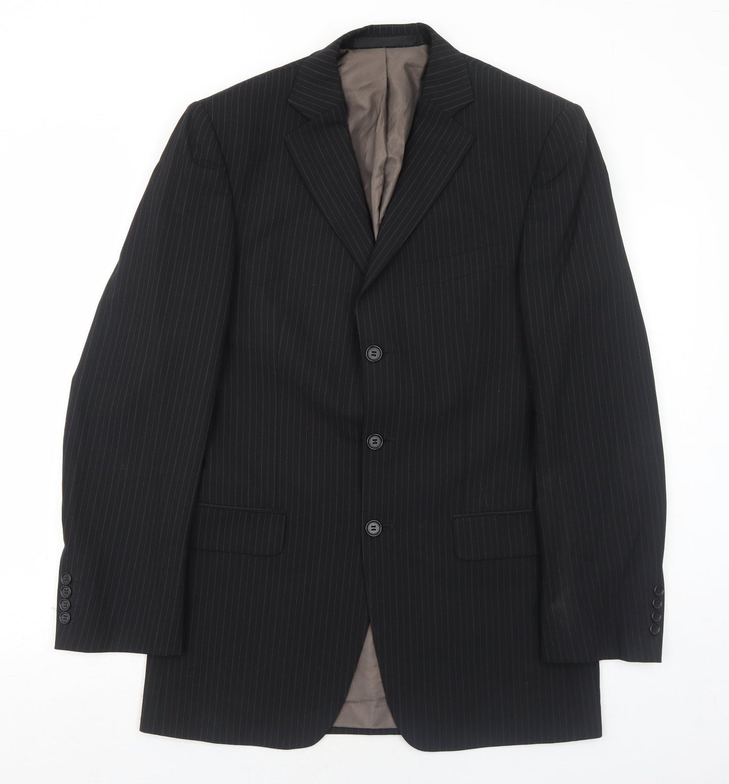 Marks and Spencer Mens Black Striped Polyester Jacket Suit Jacket Size 38 Regular