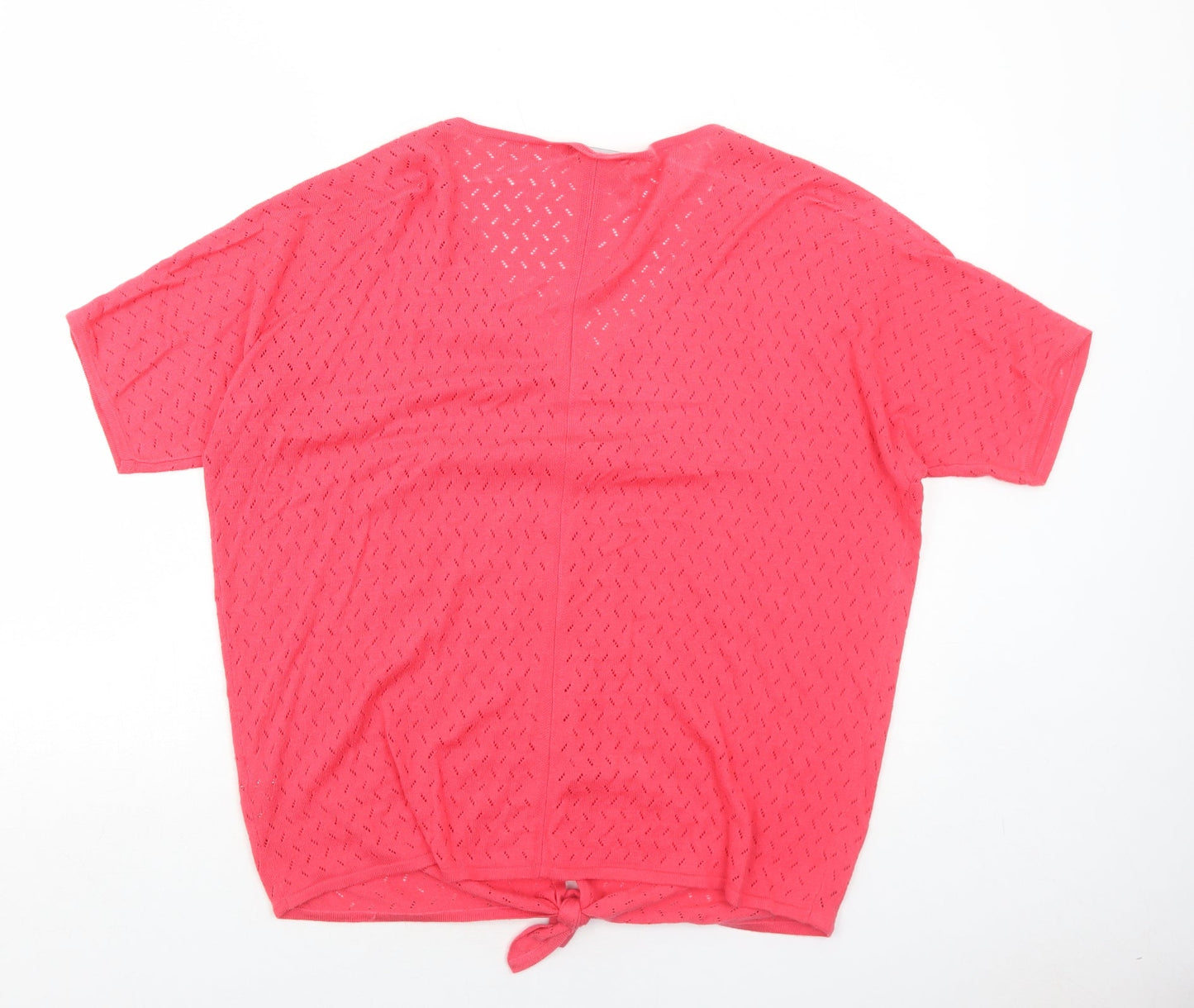 Bonmarché Womens Pink V-Neck Nylon Pullover Jumper Size M - Knot Front