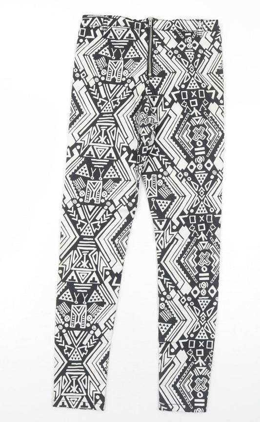 H&M Womens Black Geometric Cotton Skinny Jeans Size 10 Regular Zip