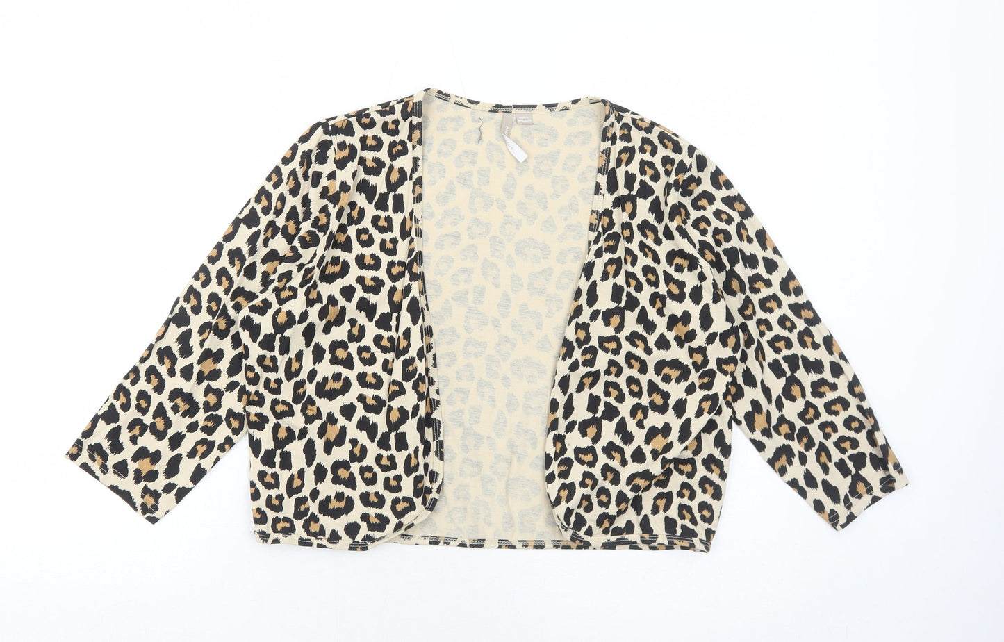 Anthology Womens Brown V-Neck Animal Print Cotton Shrug Jumper Size 12