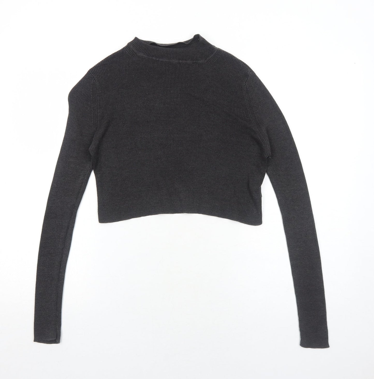 Select Womens Grey Mock Neck Cotton Pullover Jumper Size 10