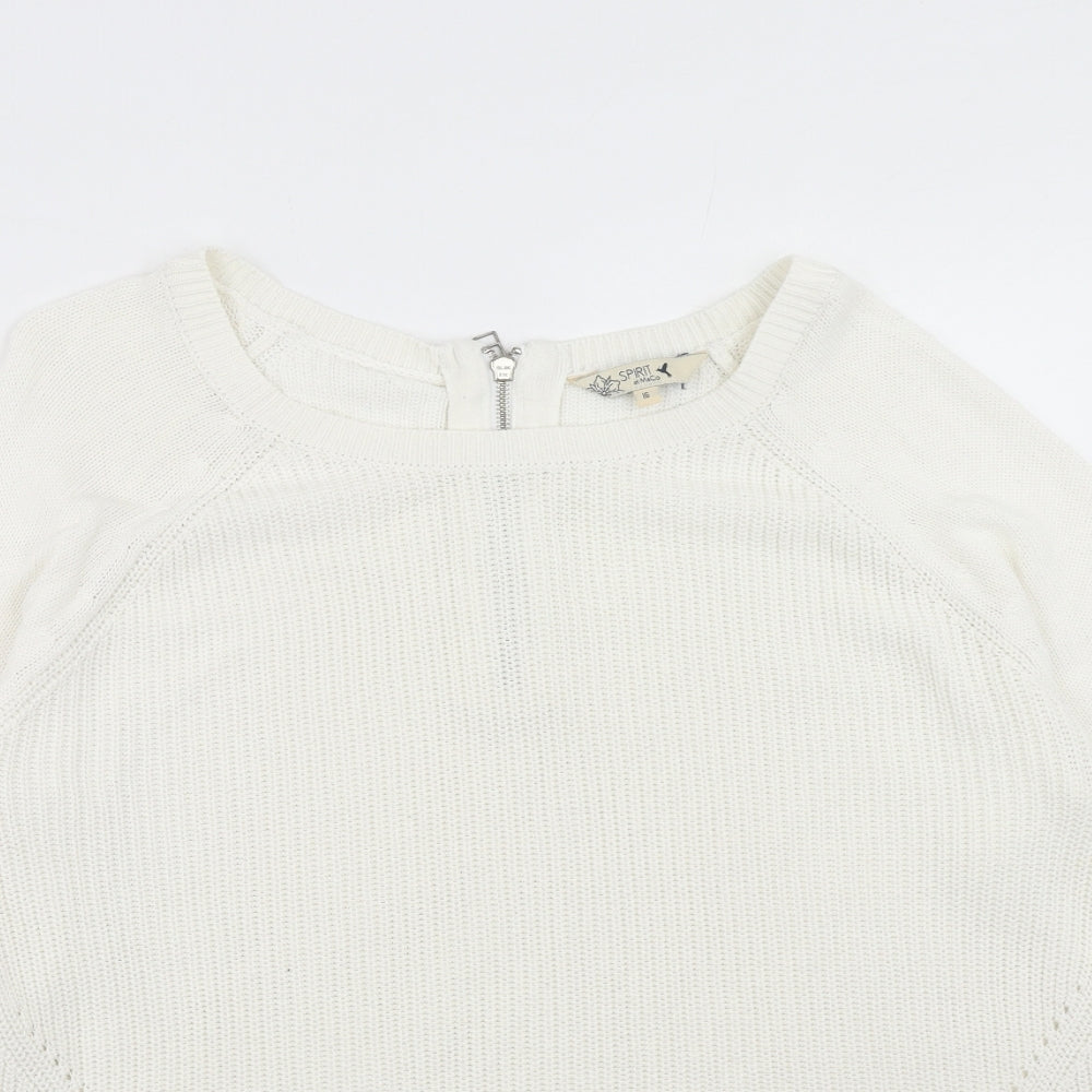 M&Co Womens White Round Neck Acrylic Pullover Jumper Size 16