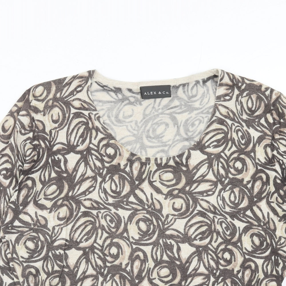Alex & Co. Womens Brown Round Neck Geometric Viscose Pullover Jumper Size 12