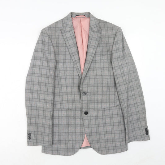 Marks and Spencer Mens Grey Plaid Polyester Jacket Suit Jacket Size 36 Regular