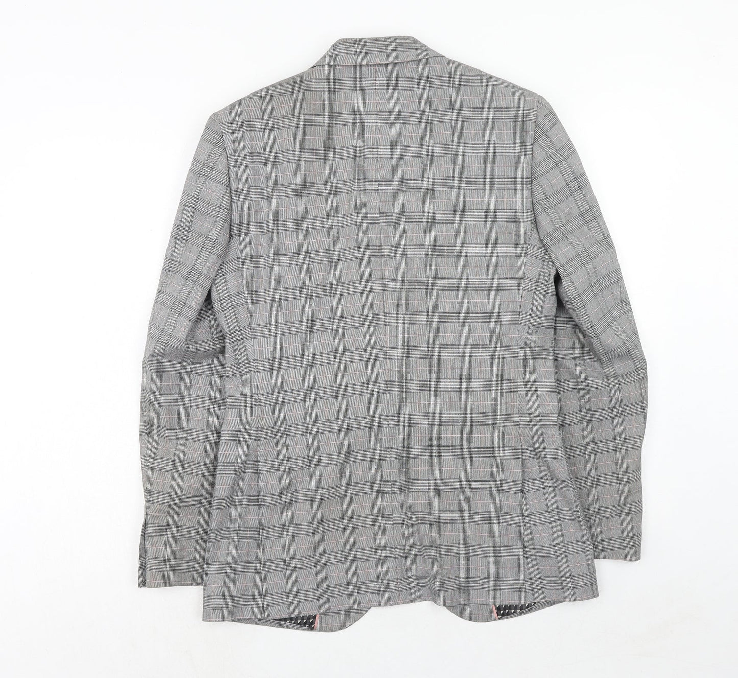 Marks and Spencer Mens Grey Plaid Polyester Jacket Suit Jacket Size 36 Regular