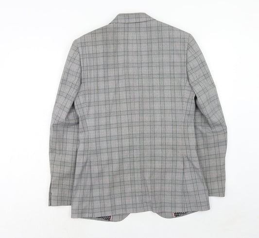 Marks and Spencer Mens Grey Plaid Polyester Jacket Suit Jacket Size 36 Regular