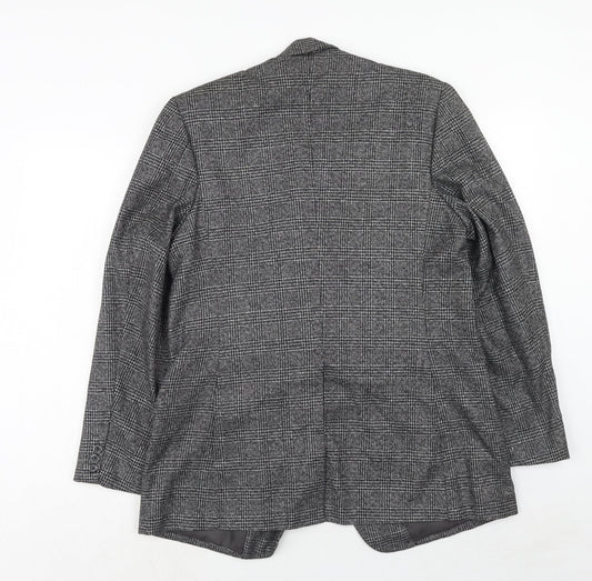 Javed Mens Grey Plaid Polyester Jacket Blazer Size 38 Regular