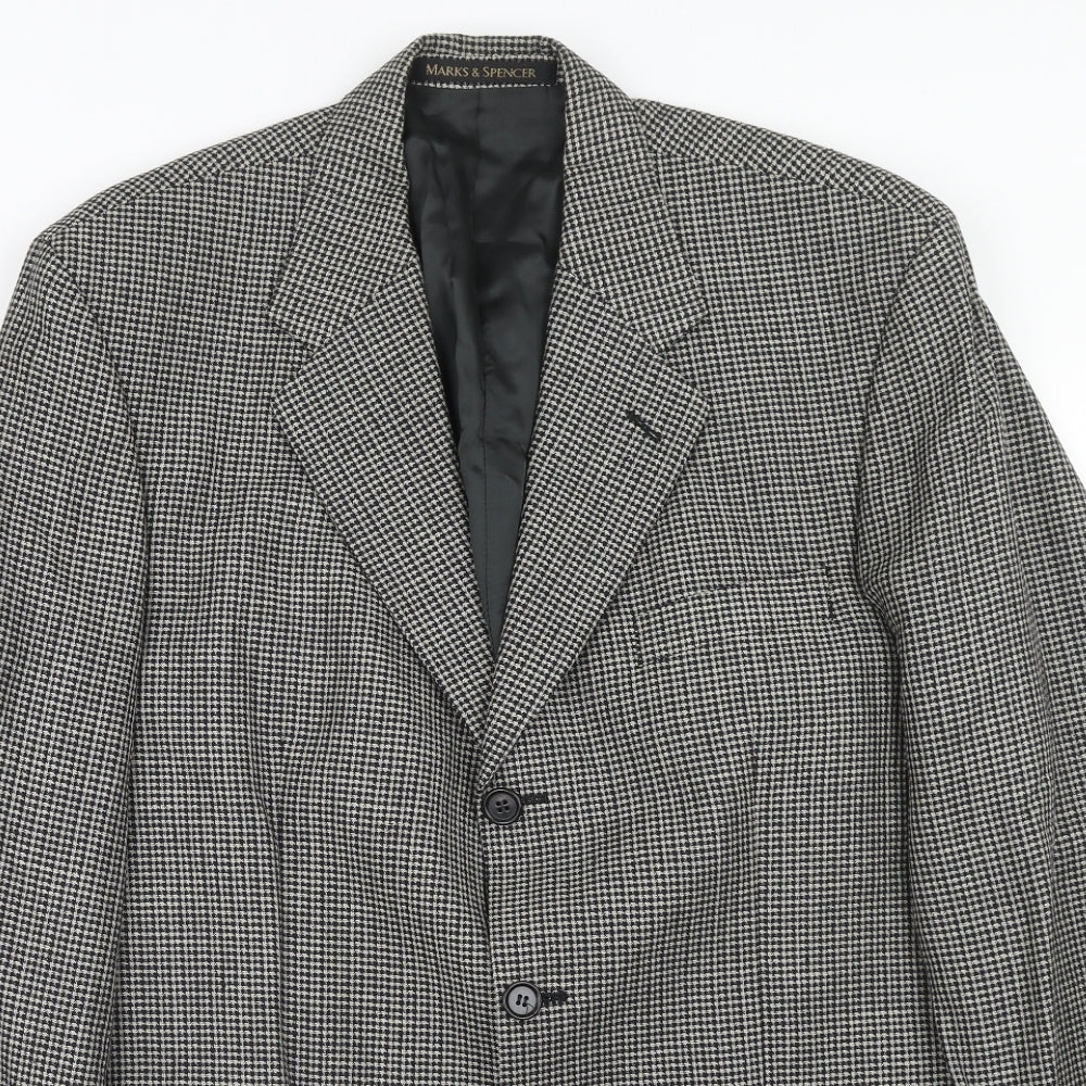 Marks and Spencer Mens Grey Geometric Wool Jacket Suit Jacket Size 40 Regular