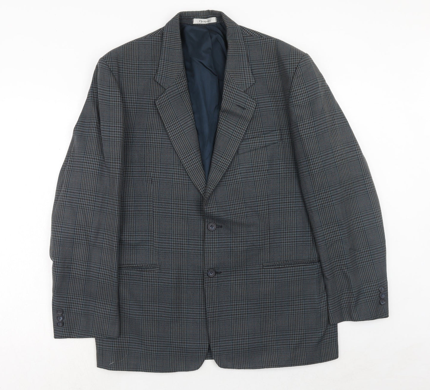 Berkertex Mens Blue Plaid Polyester Jacket Suit Jacket Size 42 Regular
