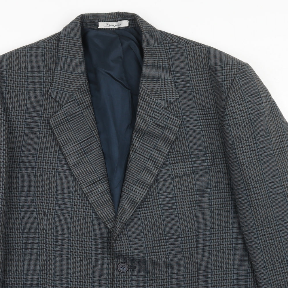 Berkertex Mens Blue Plaid Polyester Jacket Suit Jacket Size 42 Regular